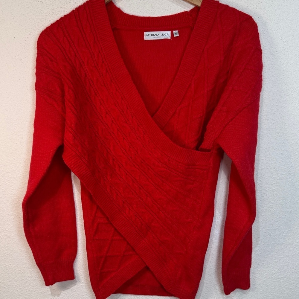 Patrizia Luca Bold Crossover Cable knit red sweater size Small - Picture 2 of 8